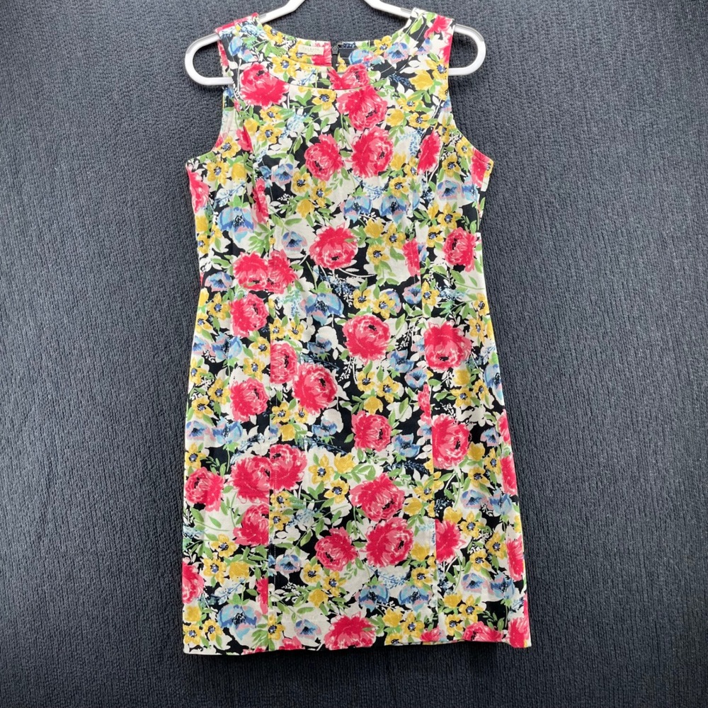 Talbots Petites Floral Sleeveless Shift Dress Cotton Pique Multi Color 10P 12P